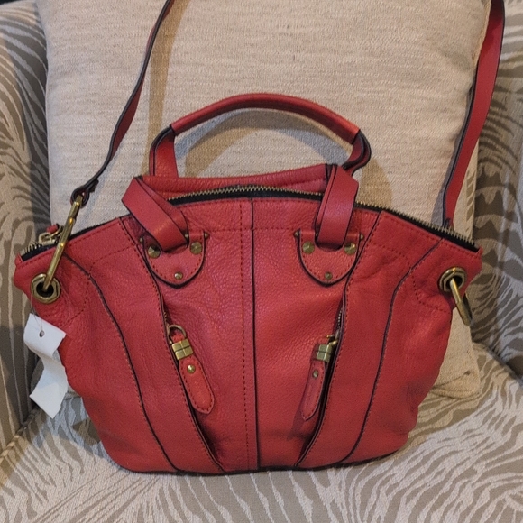 orYANY Orange Jenniah Leather Convertible Satchel With Brass Hardware